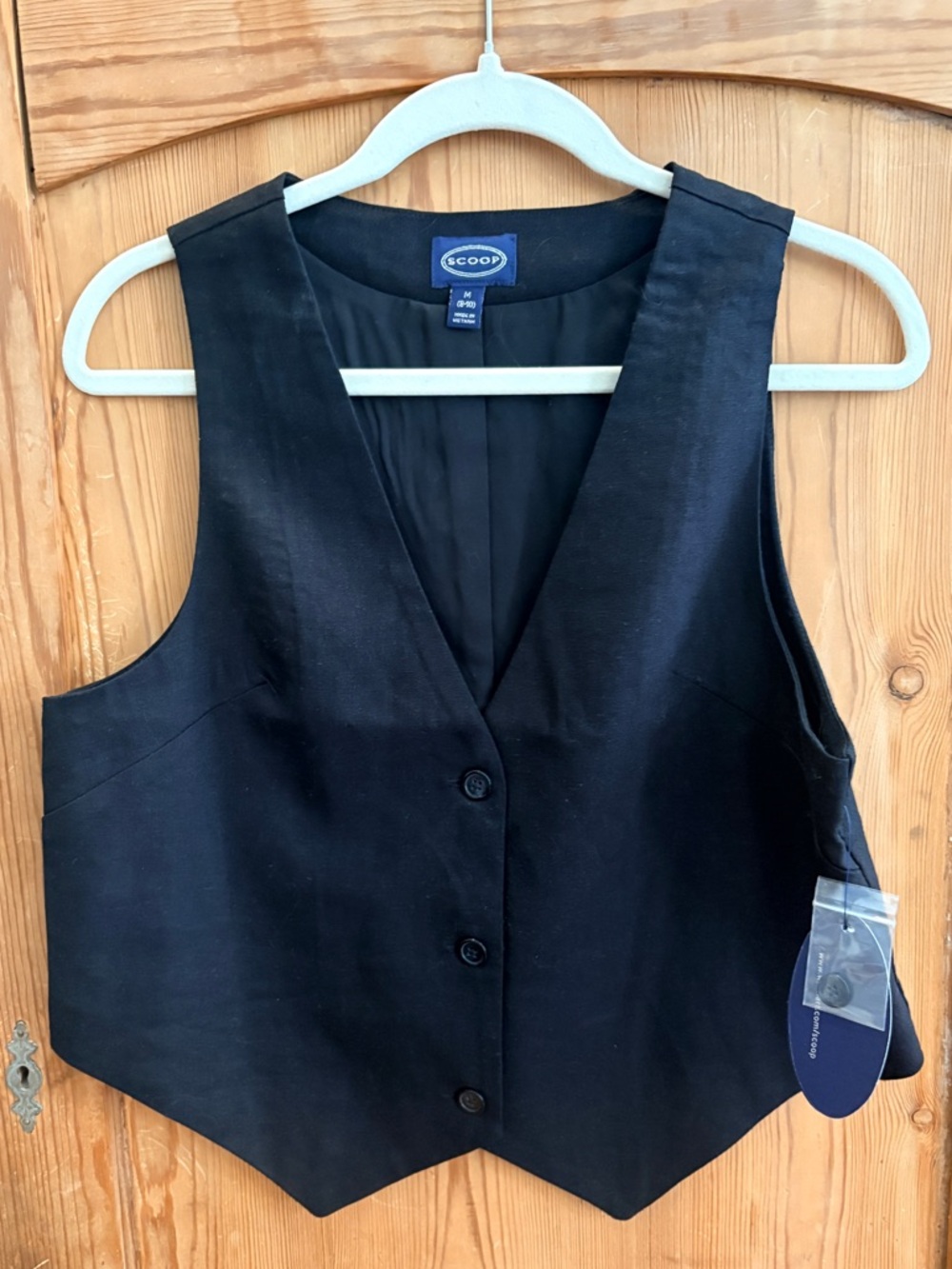 NWT Scoop NYC Black Button Front Linen Blend Vest sz Medium